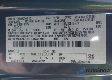 2017 Ford Escape Titanium z USA, uszkodzony, nr VIN 1FMCU9JD8HUA36798